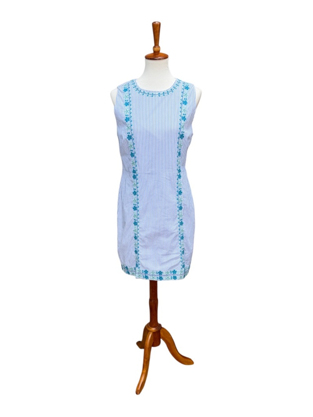 Vineyard Vines Size 8 Pop Embroidered Blue Multi Floral Stripe Mini Sheath Dress - Picture 3 of 10